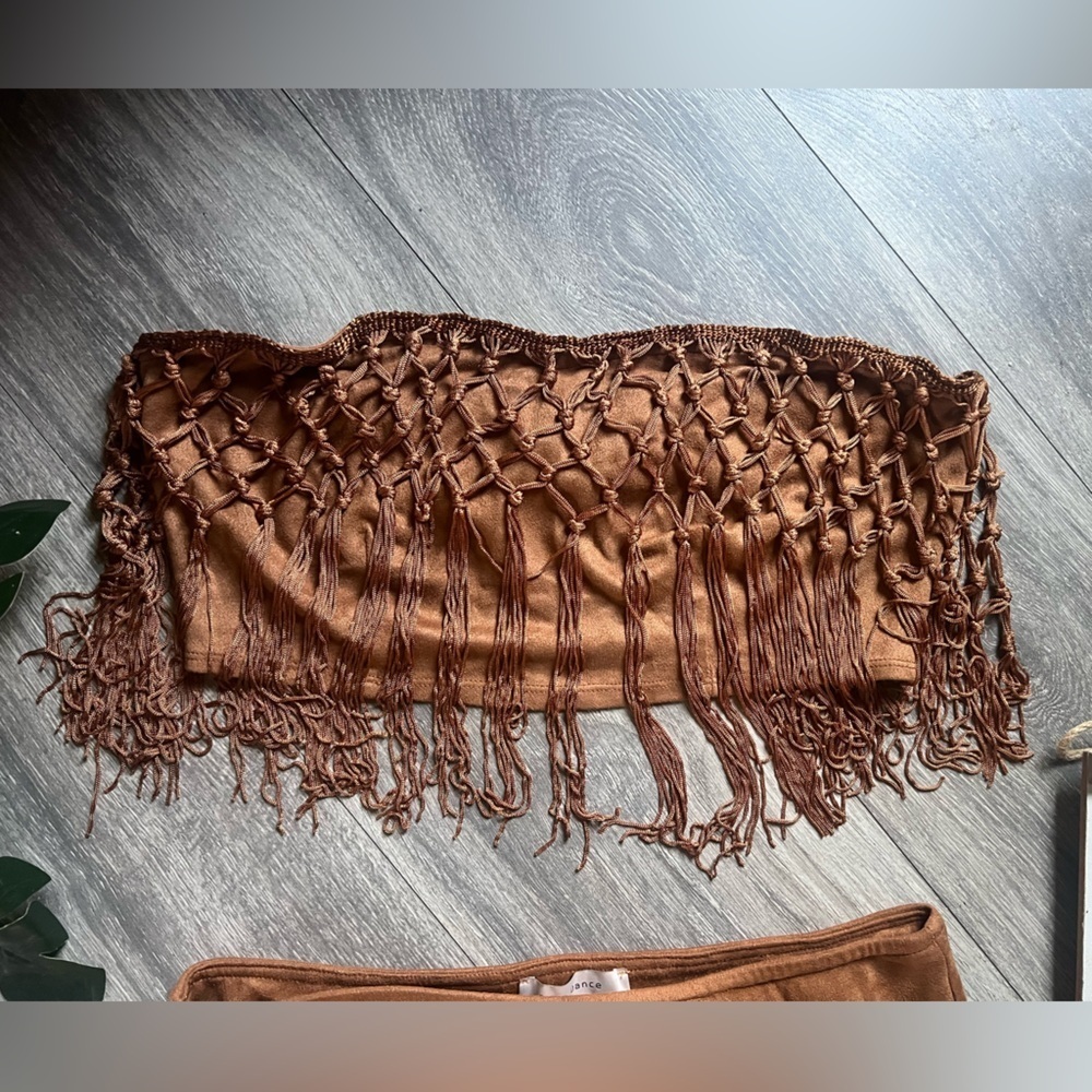 Bear Dance & HYFVE Cognac Fringe Skirt Wrap Top & Bandeau Top Rave Bundle Size L - Picture 3 of 16